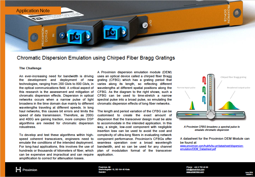 Chromatic Dispersion Emulation using Chirped Fiber Bragg Gratings